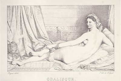 L&39;Odalisque Couchee, 1825 (litografia e tinta de carbono no papel) de Jean Auguste Dominique Ingres